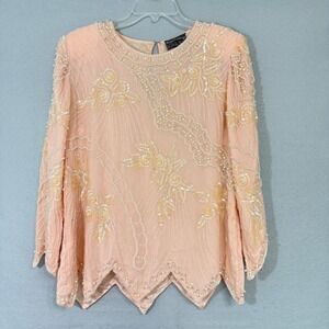 Vintage Royal Feelings Silk Beaded Sequin Top Size M 80s Glamcore‎ Timeless Boho